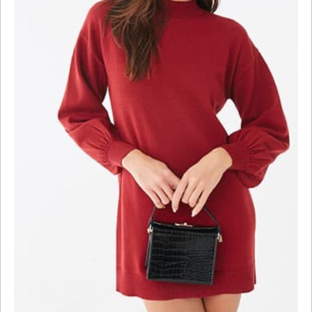Forever 21-MOCK NECK SWEATER DRESS BURGUNDY. L